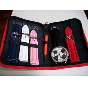 Men's Silver Finish Stone 1 Time Zone Interchangeable Fashion Hip Hop Watch Set